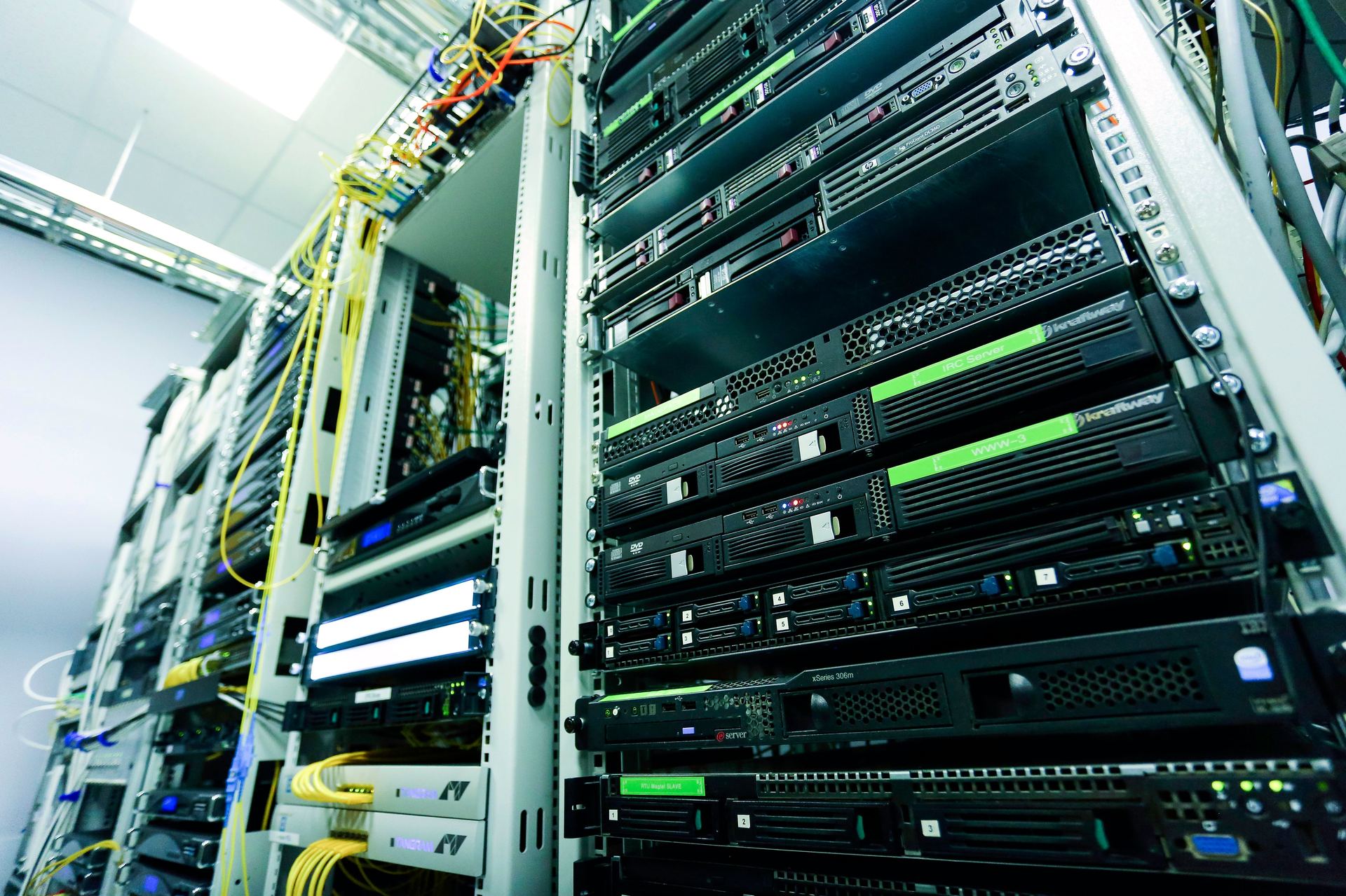 Cloud and Software: racked servers and storage